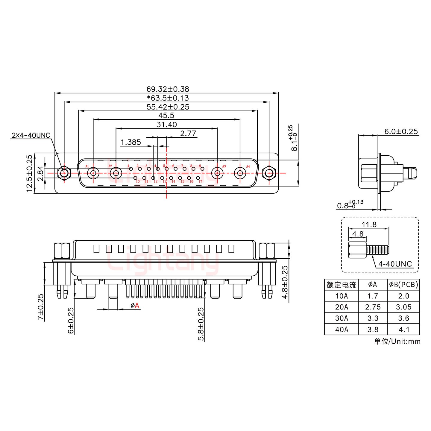 21W4公PCB直插板/鉚魚(yú)叉7.0/大電流40A