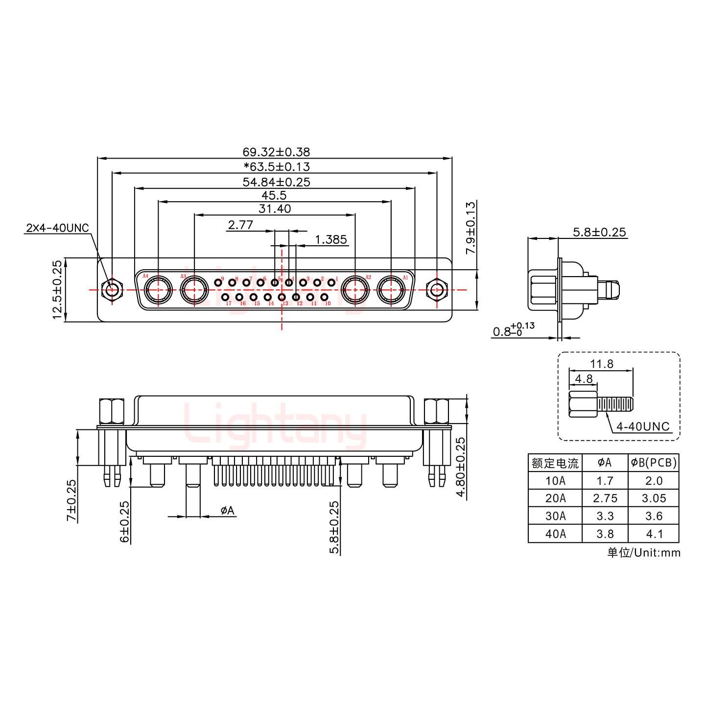 21W4母PCB直插板/鉚魚(yú)叉7.0/大電流30A
