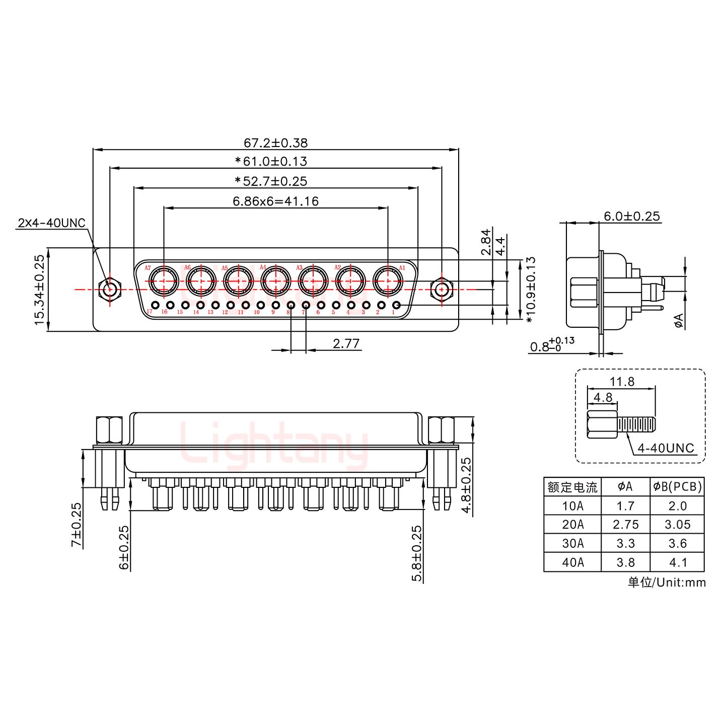 24W7母PCB直插板/鉚魚(yú)叉7.0/大電流40A
