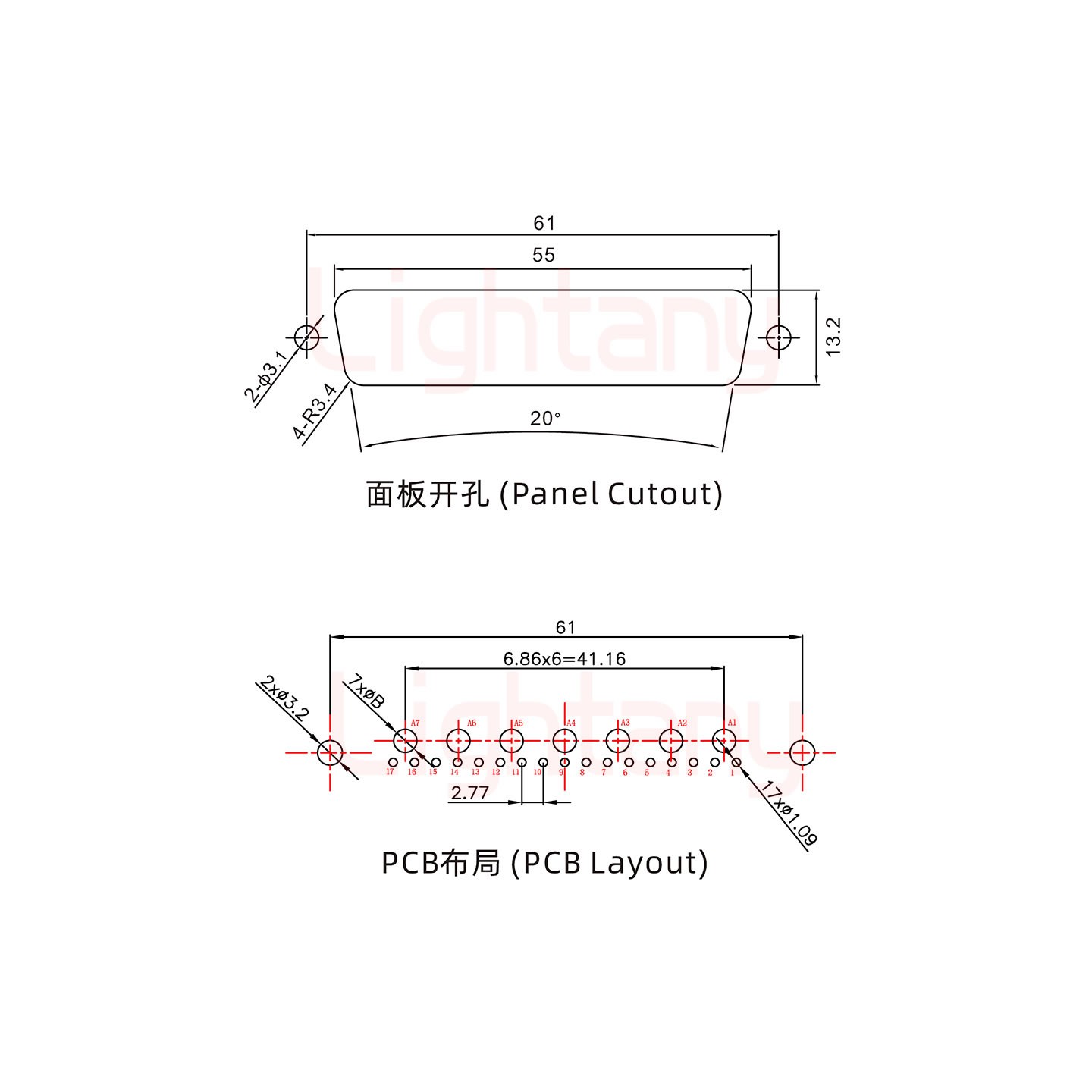 24W7母PCB直插板/鉚魚(yú)叉7.0/大電流40A