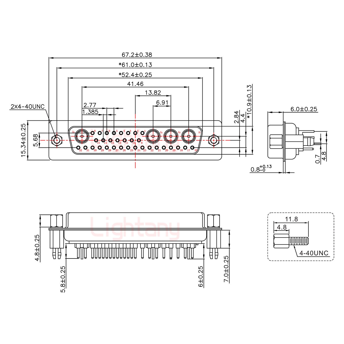 36W4母PCB直插板/鉚魚(yú)叉7.0/射頻同軸75歐姆