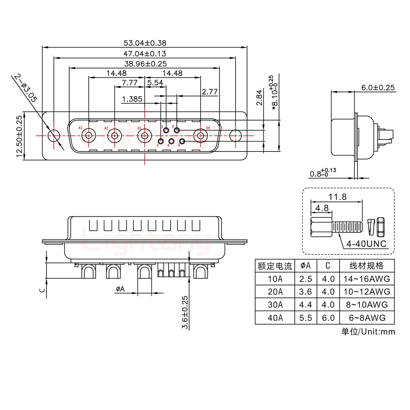 9W4公短體焊線(xiàn)/配螺絲螺母/大電流20A