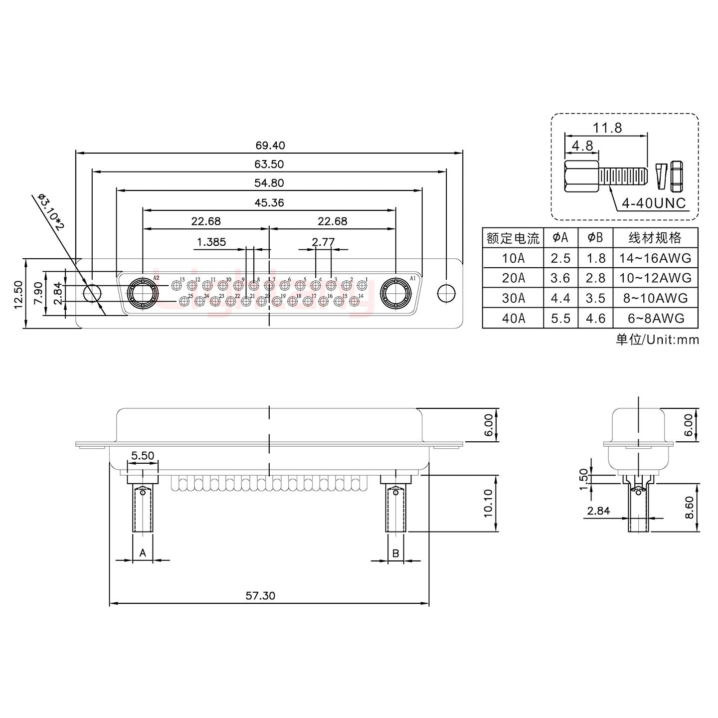 27W2母壓線(xiàn)式/配螺絲螺母/大電流30A