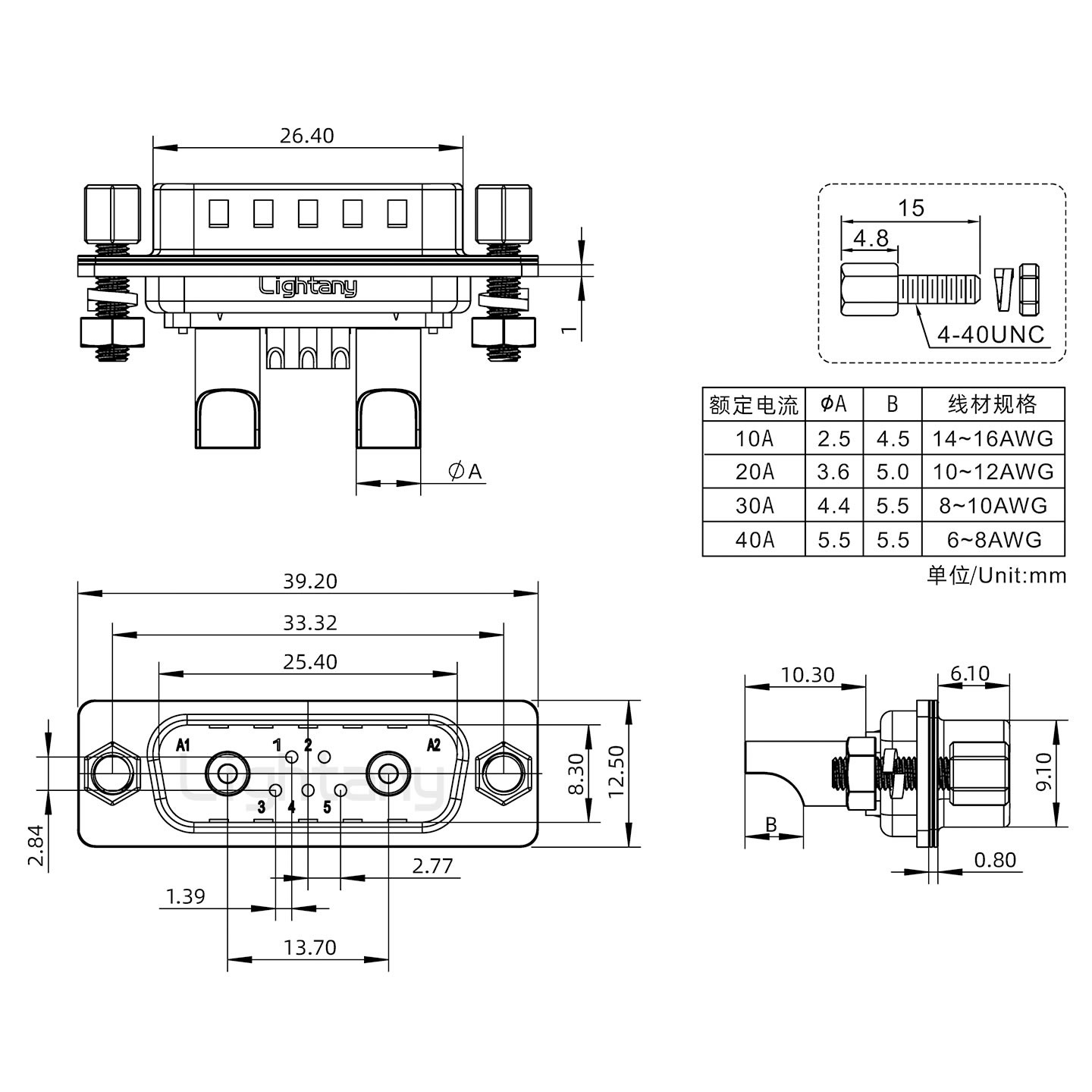 7W2公焊線(xiàn)式/鎖螺絲螺母+防水墊片/大電流40A